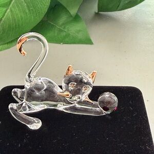 Blown Glass Cat Figurine with Gold Accents